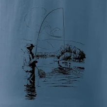 Kreslený rybář s podběrákem