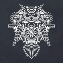 Steampunk sova černobílá