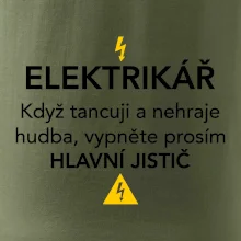 Elektrikář - hlavní jistič - Nápis na zádech