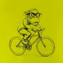 Opice s brýlemi na kole