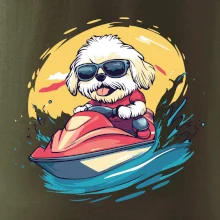 Lhasa Apso na vodním skútru