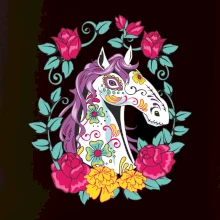 Kůň barevný s květinami