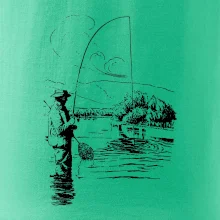 Kreslený rybář s podběrákem