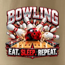 Bowlingová koule a kuželky eat sleep repeat