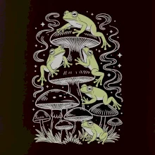 Goblincore frogs and various mushrooms