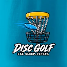 Discgolfový koš s letícím diskem eat sleep repeat