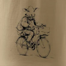 Kráva v obleku na kole