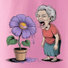 Stará paní plive na fialu