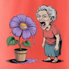 Stará paní plive na fialu