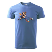 Florbalový útočník v oranžových polygonech