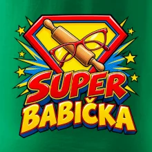 Super babička komiksový znak s válečkem a brýlemi