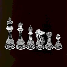 Šachové figurky v řadě - kreslené