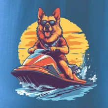 Německý ovčák na vodním skútru