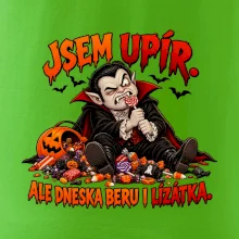 Unavený upír s hromadou sladkostí a lízátkem