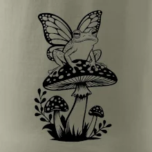 Goblincore černá houba se žábou