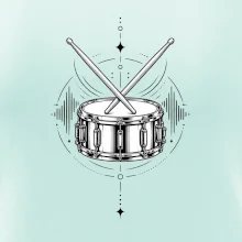 Symetrický buben s paličkami - minimalistická rytmická grafika