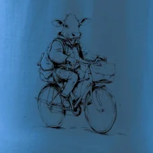 Kráva v obleku na kole