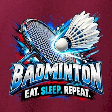 Badmintonová raketa s košíčkem eat sleep repeat