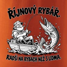 Říjnový rybář v loďce s obří štikou