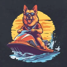 Německý ovčák na vodním skútru