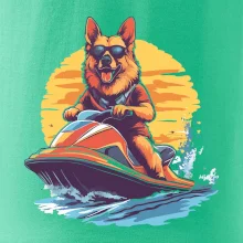 Německý ovčák na vodním skútru