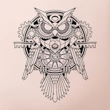 Steampunk sova černobílá