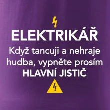 Elektrikář - hlavní jistič - Nápis na zádech