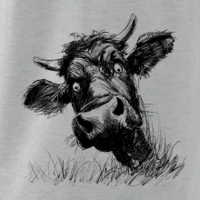 Černobílá karikatura černá kráva hlava