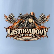 Listopadový motorkář se strojem a ohnivými křídly