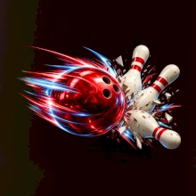 Bowlingová koule v akci a padající kuželky