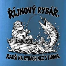 Říjnový rybář v loďce s obří štikou