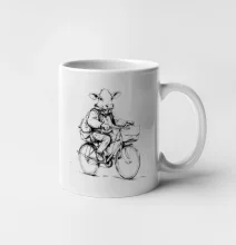 Kráva v obleku na kole