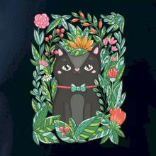 Kočka s květy malovaná