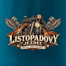 Listopadový motorkář se strojem a ohnivými křídly