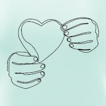 Ruka držící srdce  jedním tahem