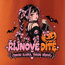 Říjnové dítě gotická dívka s dýňovou kabelkou