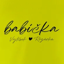 Babička Tričko se jmény dětí psací písmo