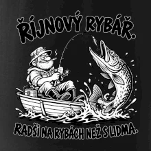 Říjnový rybář v loďce s obří štikou