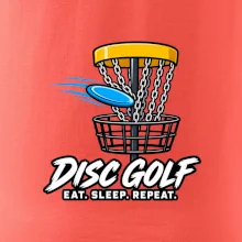Discgolfový koš s letícím diskem eat sleep repeat