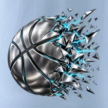 Kovový basketbalový míč s elektrickými střepy