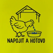 Slepice u misky s krmením