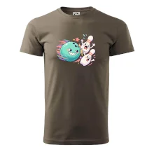 Bowling vtipná koule honí vystrašené kuželky