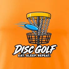 Discgolfový koš s letícím diskem eat sleep repeat