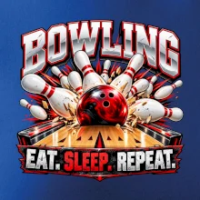 Bowlingová koule a kuželky eat sleep repeat