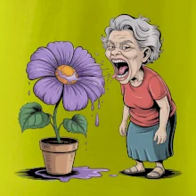 Stará paní plive na fialu