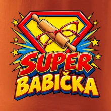 Super babička komiksový znak s válečkem a brýlemi