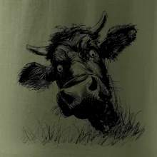 Černobílá karikatura černá kráva hlava