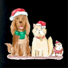 Veselé vánoce - pes, křeček a kočka