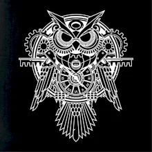 Steampunk sova černobílá