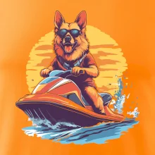 Německý ovčák na vodním skútru